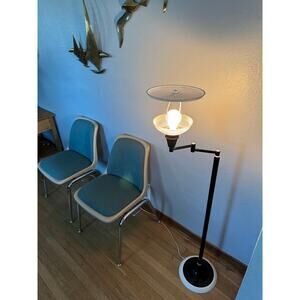 Late 1960s Atomic Floor Lamp with Perforated Shade and Acrylic Diffuser